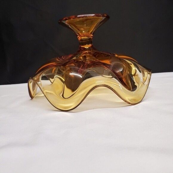 Vintage Mid Century Viking Six Petal Amber Compote - Picture 4 of 8